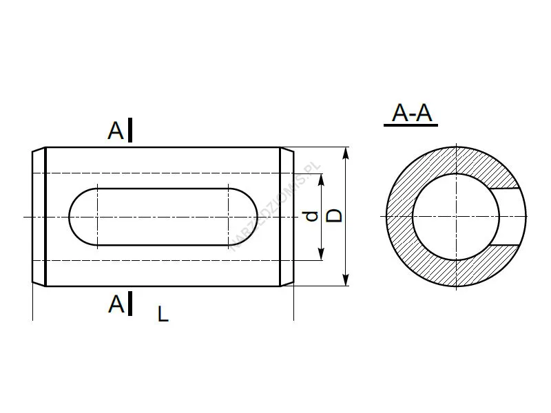 Rysunek techniczny: Tuleja redukcyjna walcowa do oprawek VDI z otworem eliptycznym: T.1248 FI32/FI12 - KOLNO